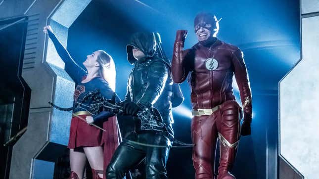 The stars of Legends of Tomorrow dress up as CW superheroes